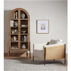 Ivan Mid Century Brown Solid Oak Wood 2 Glass Door Arched Display Case|