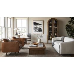 Ivan Mid Century Brown Solid Oak Wood 2 Glass Door Arched Display Case|