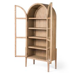 Ivan Mid Century Brown Solid Oak Wood 2 Glass Door Arched Display Case|