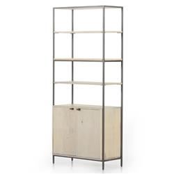 Theodore Industrial Loft Dove White Wood Grey Iron Frame Open Back Bookcase|