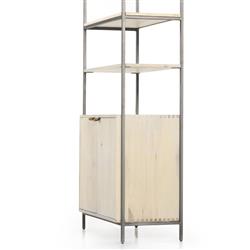 Theodore Industrial Loft Dove White Wood Grey Iron Frame Open Back Bookcase|