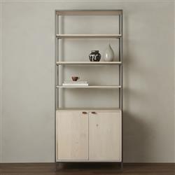 Theodore Industrial Loft Dove White Wood Grey Iron Frame Open Back Bookcase|