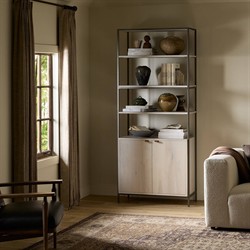 Theodore Industrial Loft Dove White Wood Grey Iron Frame Open Back Bookcase|