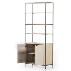 Theodore Industrial Loft Dove White Wood Grey Iron Frame Open Back Bookcase|