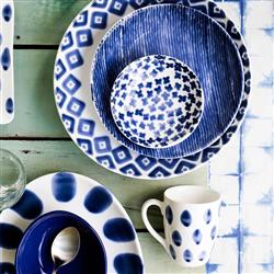 Santorini Global Bazaar White Ceramic Blue Dot Oval Platter|