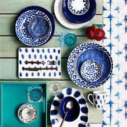 Santorini Global Bazaar White Ceramic Blue Dot Oval Platter|