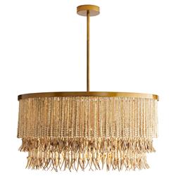 Baja Coastal Natural Coco Wood Bead Antique Brass Iron Chandelier|