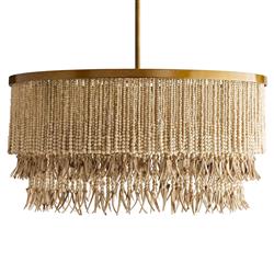 Baja Coastal Natural Coco Wood Bead Antique Brass Iron Chandelier|