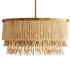 Baja Coastal Natural Coco Wood Bead Antique Brass Iron Chandelier|