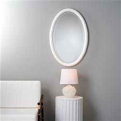 Abrianna Coastal Beach White Resin Textured Oval Wall Mirror|