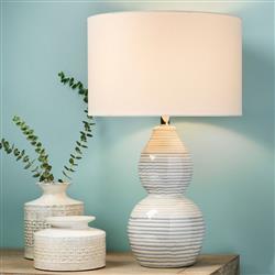 Carolinna Coastal Beach White Ceramic Blue Waves Bedside Table Lamp|