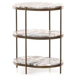 Kian Mid Century Grey Marble Antique Brass Iron Oval Shelving Side Table|