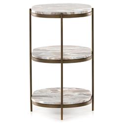 Kian Mid Century Grey Marble Antique Brass Iron Oval Shelving Side Table|