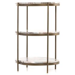 Kian Mid Century Grey Marble Antique Brass Iron Oval Shelving Side Table|