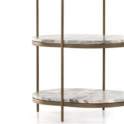 Kian Mid Century Grey Marble Antique Brass Iron Oval Shelving Side Table|