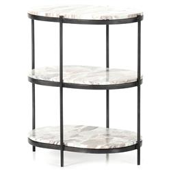 Kian Mid Century Grey Marble Hammered Iron Oval Shelving Side Table|