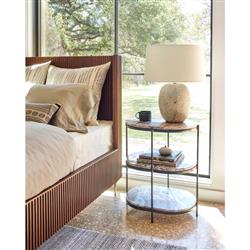 Kian Mid Century Grey Marble Hammered Iron Oval Shelving Side Table|