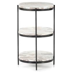 Kian Mid Century Grey Marble Hammered Iron Oval Shelving Side Table|