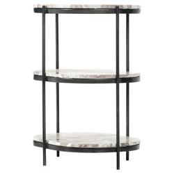 Kian Mid Century Grey Marble Hammered Iron Oval Shelving Side Table|