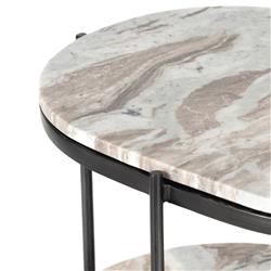 Kian Mid Century Grey Marble Hammered Iron Oval Shelving Side Table|