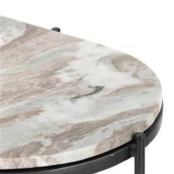 Kian Mid Century Grey Marble Hammered Iron Oval Shelving Side Table|