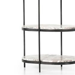Kian Mid Century Grey Marble Hammered Iron Oval Shelving Side Table|