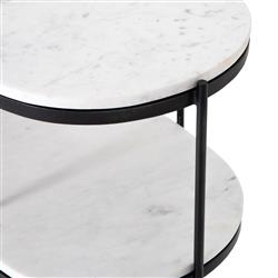 Kian Mid Century White Marble Hammered Grey Iron Oval Shelving Side Table|