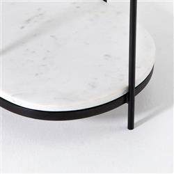 Kian Mid Century White Marble Hammered Grey Iron Oval Shelving Side Table|