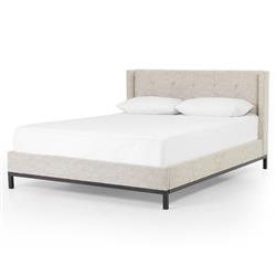 Nyla Industrial Light Grey Upholstered Black Iron Tufted Platform Bed - Queen|