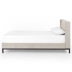 Nyla Industrial Light Grey Upholstered Black Iron Tufted Platform Bed - Queen|