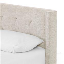 Nyla Industrial Light Grey Upholstered Black Iron Tufted Platform Bed - Queen|