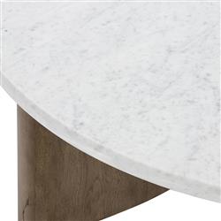 Teddie Rustic Lodge White Marble Top Grey Oak Wood Round Coffee Table|