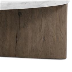 Teddie Rustic Lodge White Marble Top Grey Oak Wood Round Coffee Table|