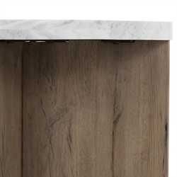 Teddie Rustic Lodge White Marble Top Brown Solid Oak Round End Table|