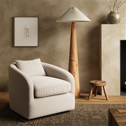 Perrin Modern Classic Beige Performance Boucle Swivel Occasional Barrel Chair|