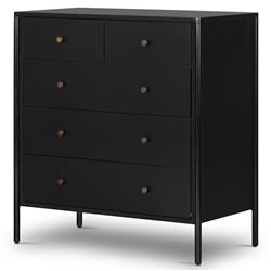 Sutton Industrial Loft Black Iron Bronze Hardware 5 Drawer Dresser|