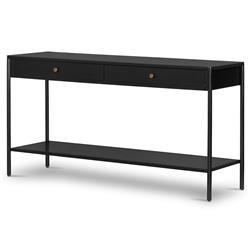 Sutton Industrial Loft Black Iron 2 Drawer Shelving Console Table|