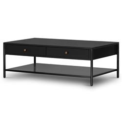 Sutton Industrial Black Iron 2 Drawer Shelving Rectangular Storage Coffee Table|