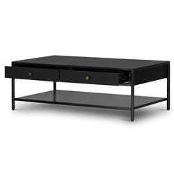 Sutton Industrial Black Iron 2 Drawer Shelving Rectangular Storage Coffee Table|