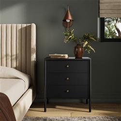 Sutton Industrial Loft Black Iron Bronze Hardware 3 Drawer Nightstand|