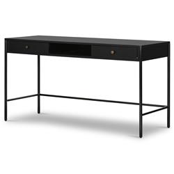 Sutton Industrial Loft Black Iron Bronze Hardware 2 Drawer Desk|