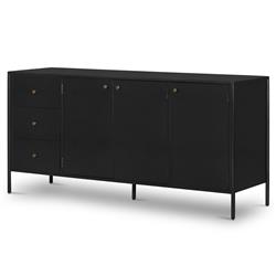 Sutton Industrial Loft Black Iron Bronze Hardware 3 Drawer Sideboard|