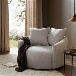 Louisa Modern Classic Off White Performance Swivel Barrel Chair|