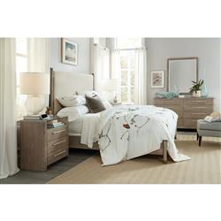 Felina Modern Classic Brown Oak Wood Beige Linen Upholstered Bed - Queen|
