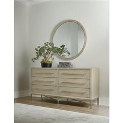 Milly Mid Century Modern Brown Oak Wood Gold Frame 6 Drawer Double Dresser|