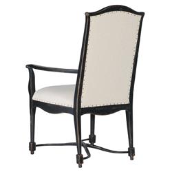 Kaira French Country Black Wood Cream Upholstered Nailhead Trim Dining Arm Chair|