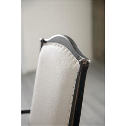 Kaira French Country Black Wood Cream Upholstered Nailhead Trim Dining Arm Chair|
