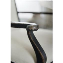 Kaira French Country Black Wood Cream Upholstered Nailhead Trim Dining Arm Chair|