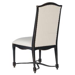Kaira French Country Black Wood Cream Upholstered Nailhead Trim Dining Side Chair|