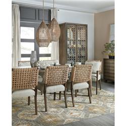 Rumi Coastal Beach Cream Performance Brown Wood Frame Rope Dining Side Chair|